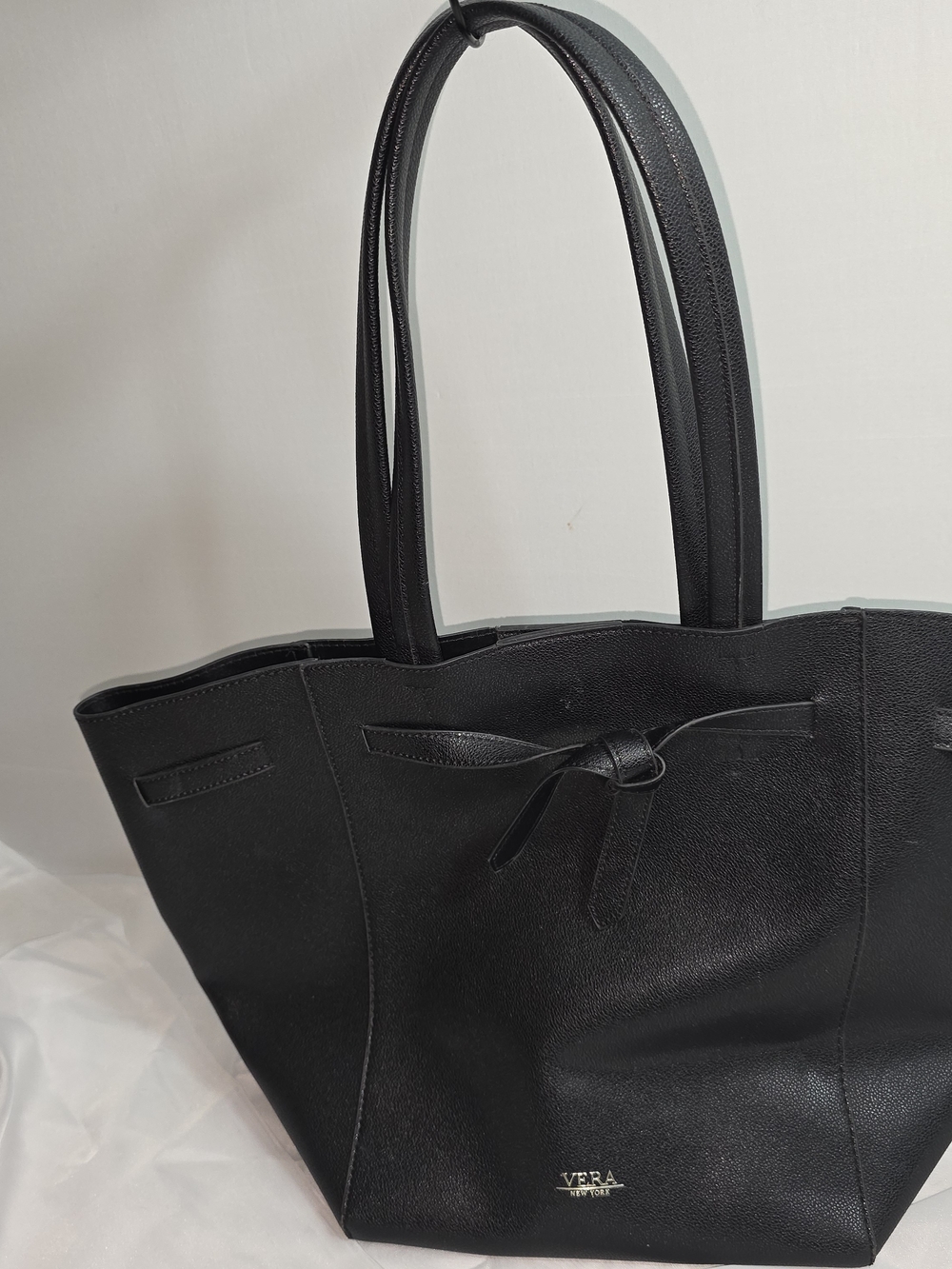Vera New York Black Leather Tote with Front Knot